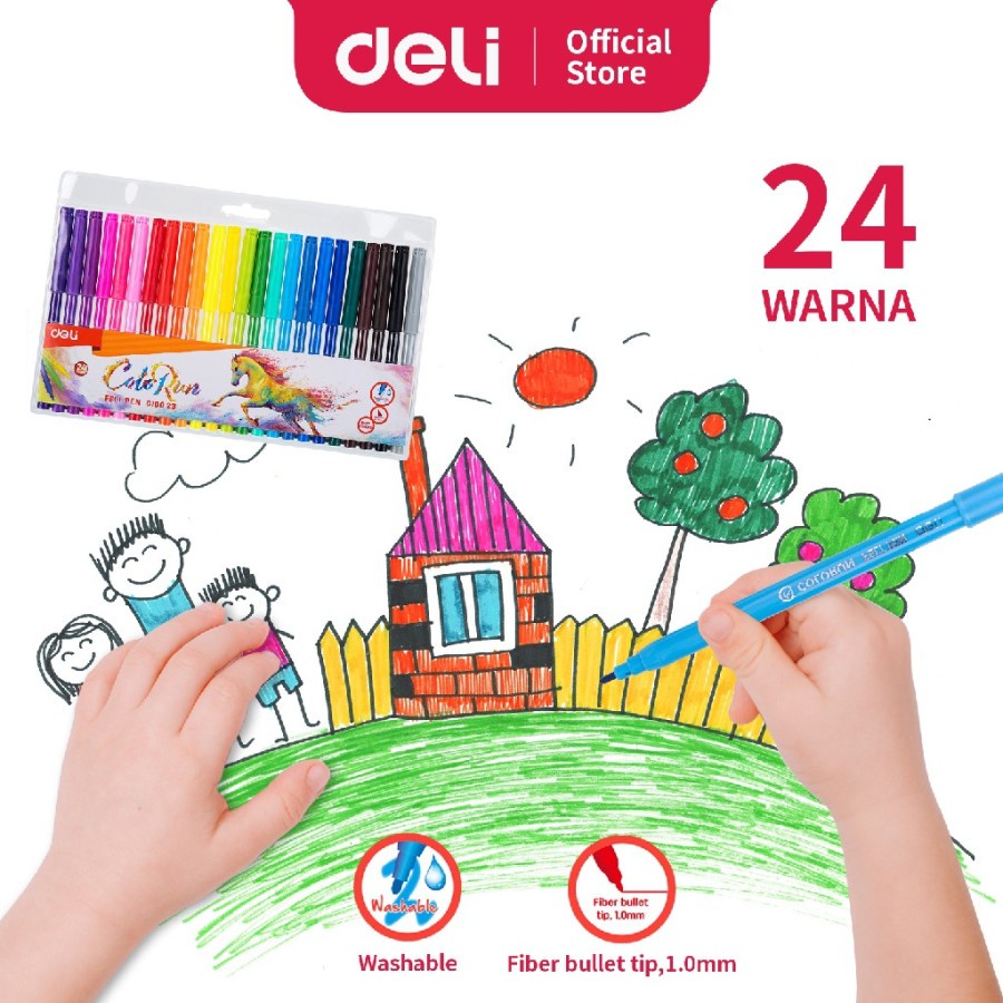 Spidol Warna - Felt Pen 1.0mm 24 Warna - Deli EC10023