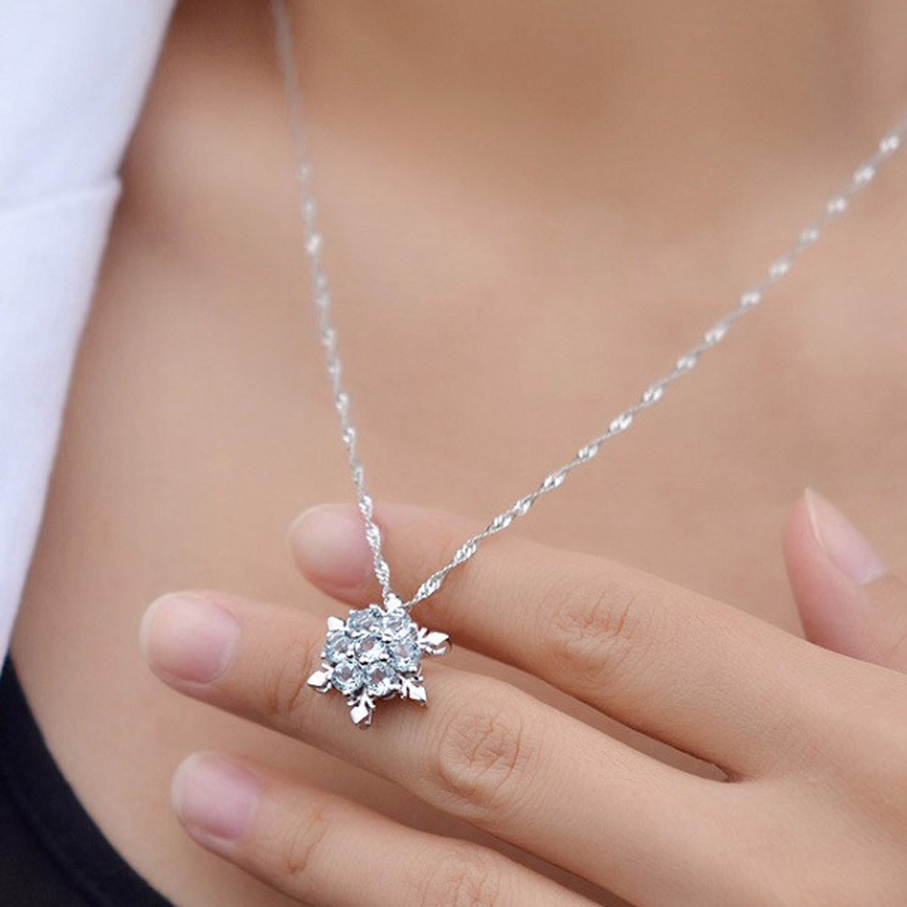 Vintage Necklace Women Snowflake Zircon Silver-plated Pendants Necklaces Jewelry
