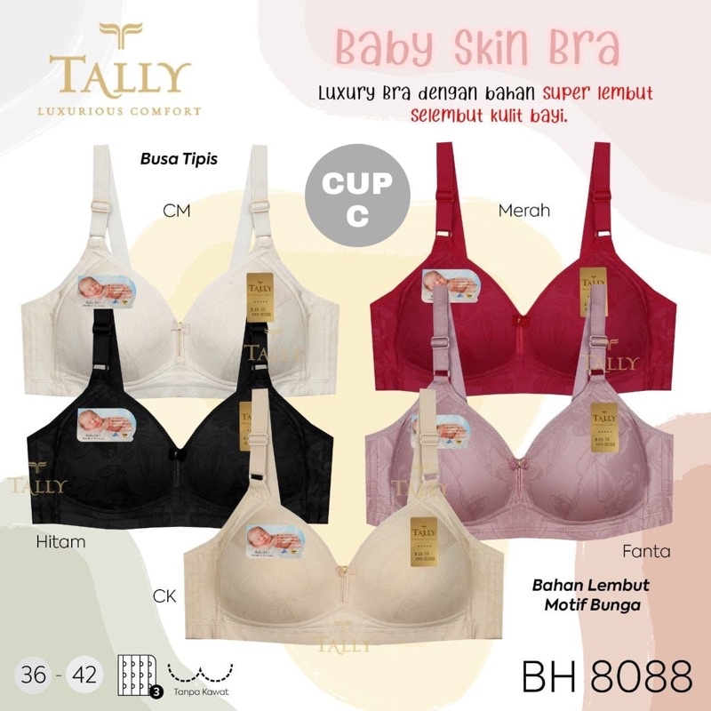 TALLY BRA BH BABY SKIN 8088 | TANPA KAWAT | BUSA TIPIS | CUP C | SIZE 36-42