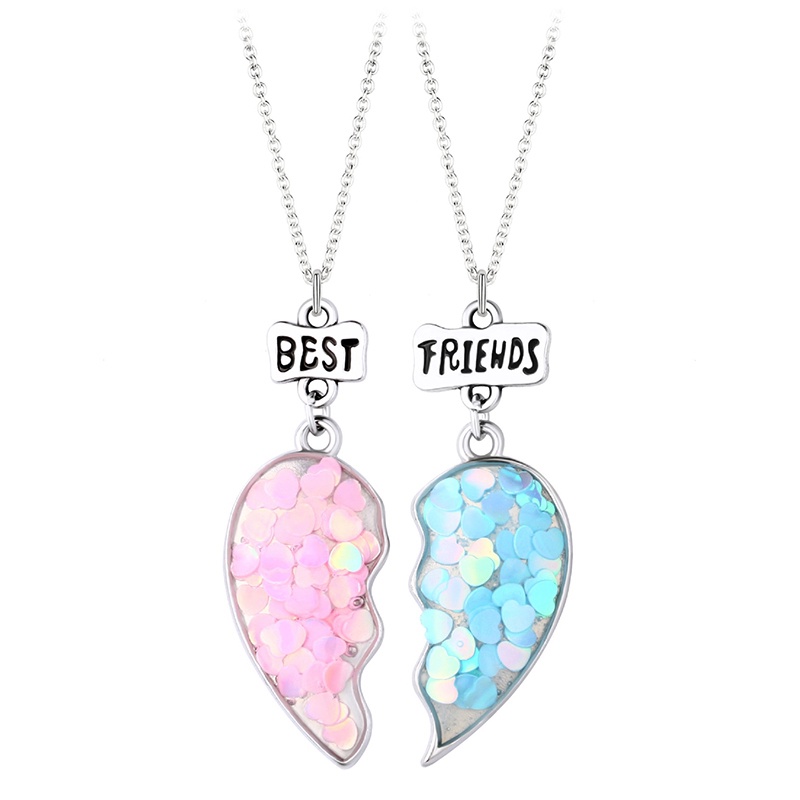 Set Kalung Rantai Liontin Hati Sequin Batu Magnet BFF Good Friend Untuk Anak Perempuan