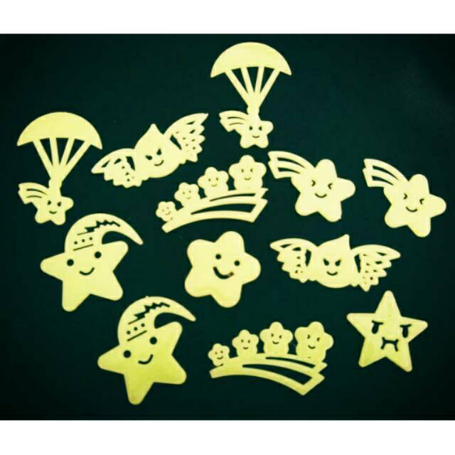 Sticker Glow In The Dark Stiker Fosfor Fluorescent Balon Udara Smile Star Rainbow Angel Flower Bunga