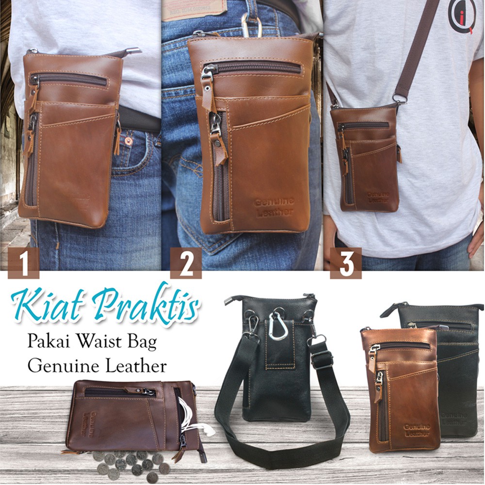 Tas Kulit PREMIUM 3 Fungsi Pemakaian Waistbag KULIT SAPI ASLI 100% Bahan Kulit Berkualitas P051