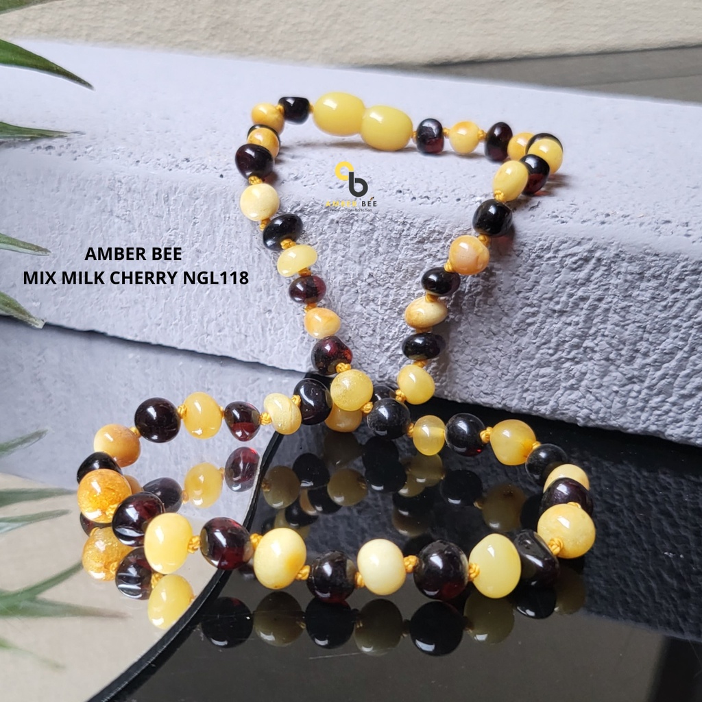 Kalung Amber Pereda Nyeri Tumbuh Gigi Anak Premium Milk Cherry NMC118 By Amber Bee