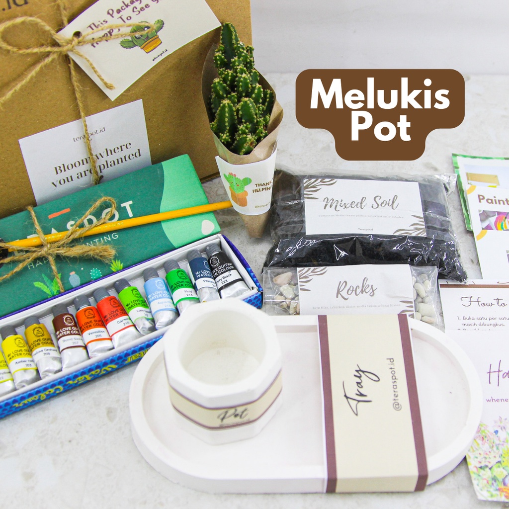 DIY Painting Kit & Planting Kit Kaktus Sukulen Melukis dan Menanam - Hadiah / Souvenir Birthday