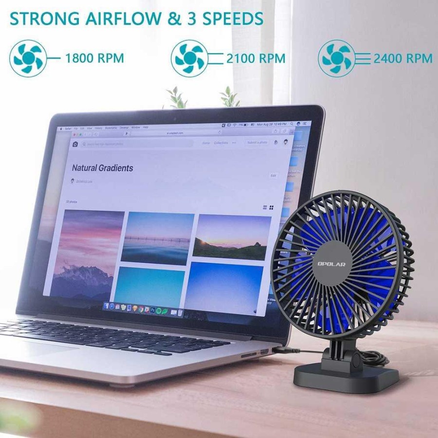 OPOLAR Kipas Angin Meja Mini Portable Electric Fan 4 Inch - F421 - Black/Blue