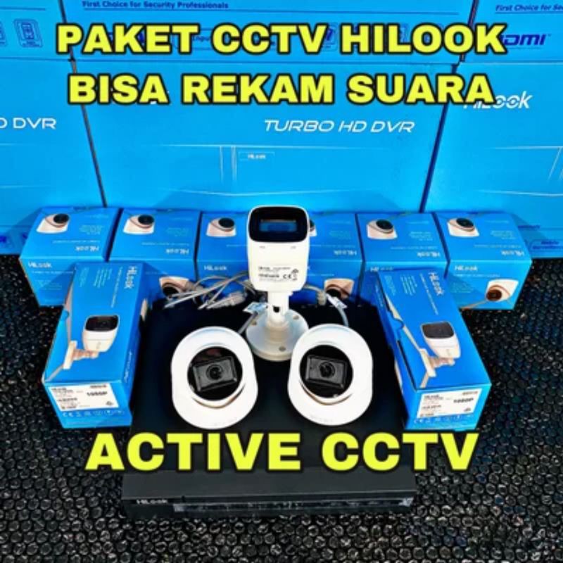 paket camera cctv 3 kamera hilook 2mp audio built in mic 4channel 4ch bisa rekam suara by hikvision