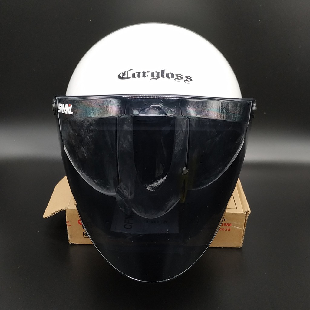 Helm Cargloss Retro Super Whity White + Kaca Snail Smoke