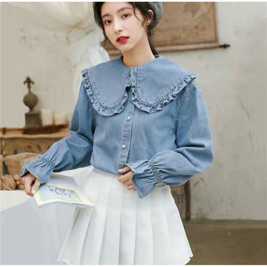 Safira Blouse Jeans Pusatgrosir_solo/ Atasan Blouse Jeans Wash Halus Termurah