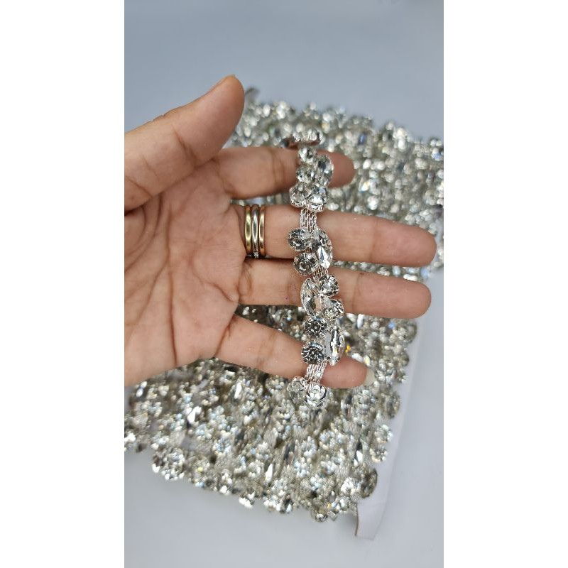 renda berlian swarovski super DD.SILVER per 10 cm