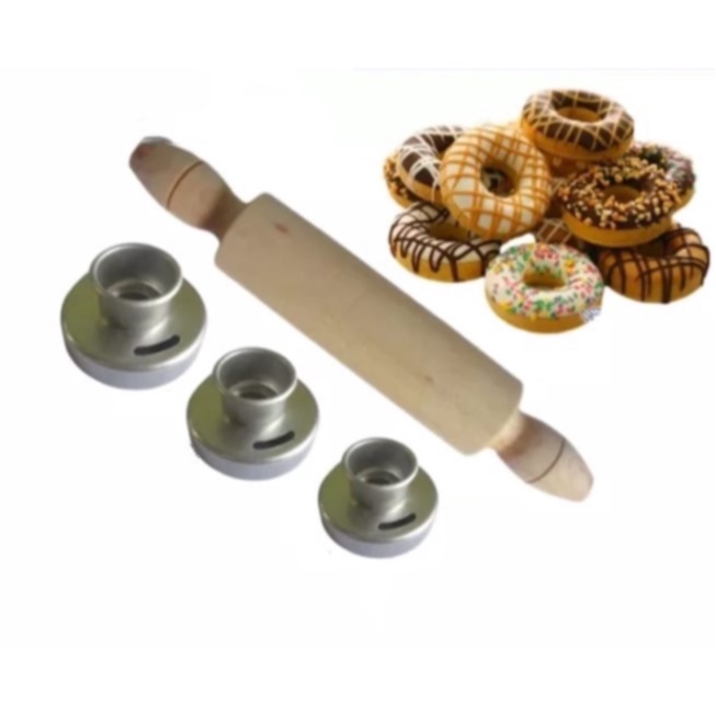 3pcs Cetakan Donat + Rolling pin ( 1 set )