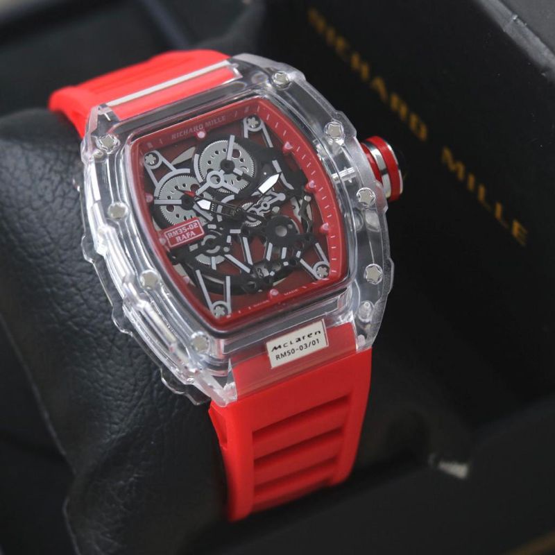 TERIMA COD/ JAM TANGAN PRIA RM RICARD MLLLE BODY TRANSPARAN TALI RUBBER/JAM TANGAN COWOK/JAM TANGAN 