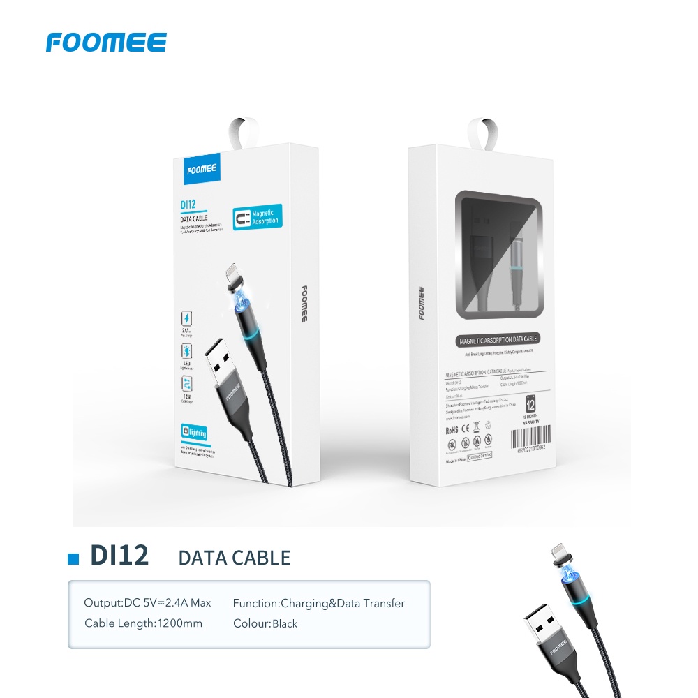 FOOMEE Dl12 DATA CABLE FOR iPhone/Lightning 1.2CM Magnetic