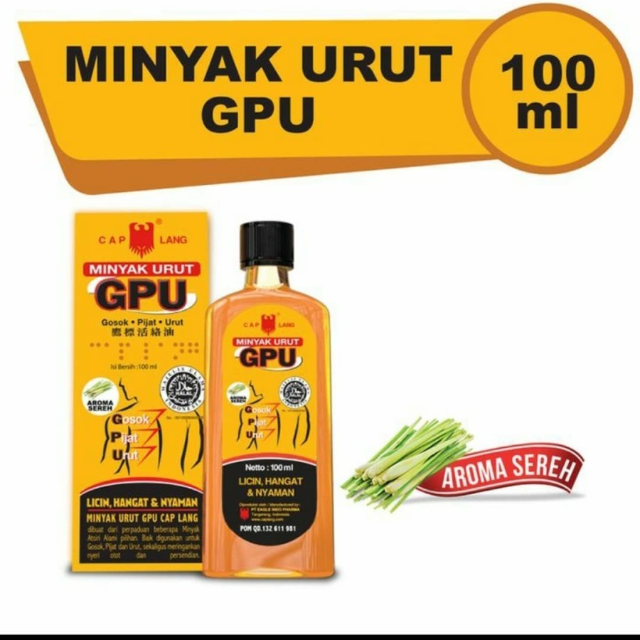 GPU cap lang minyak Gosok Pijat Urut pala sereh jahe 30ml 60ml 100ml