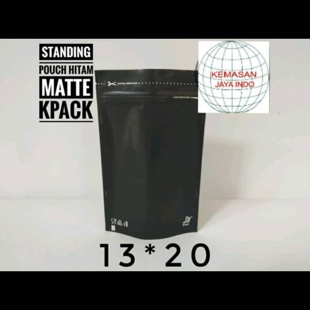 Standing Pouch Alufoil Hitam 250 Zipper. Kemasan kopi. Standing pouch