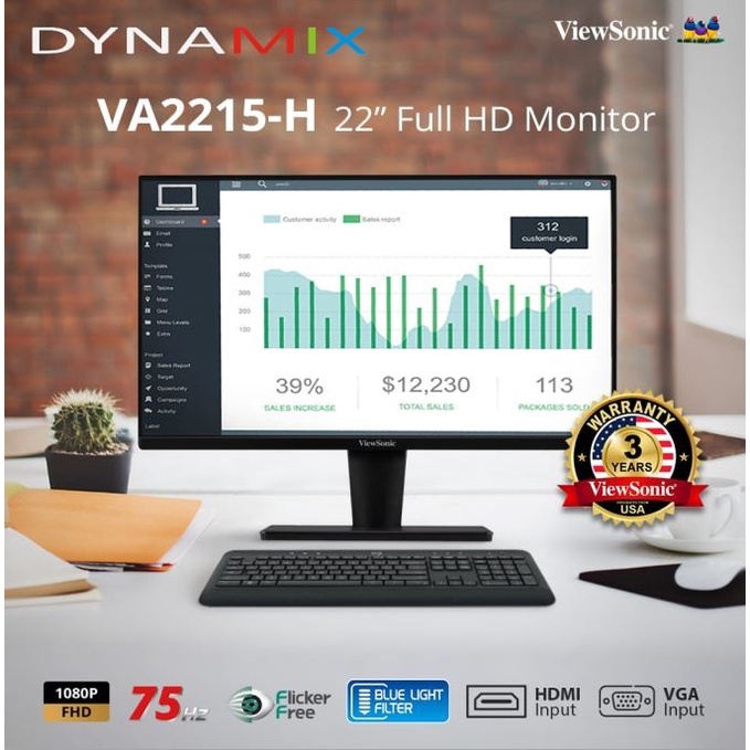 [+palet kayu] Monitor LED ViewSonic VA2215-H 22&quot; Full HD 75Hz Adaptive Sync GARANSI RESMI