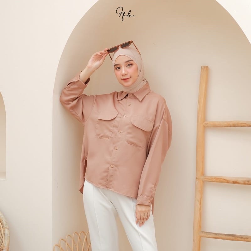 (MSB) KEMEJA ATASAN BLOUSE REMANIA POCKY DAILY SHIRT OVERSIZE JUMBO