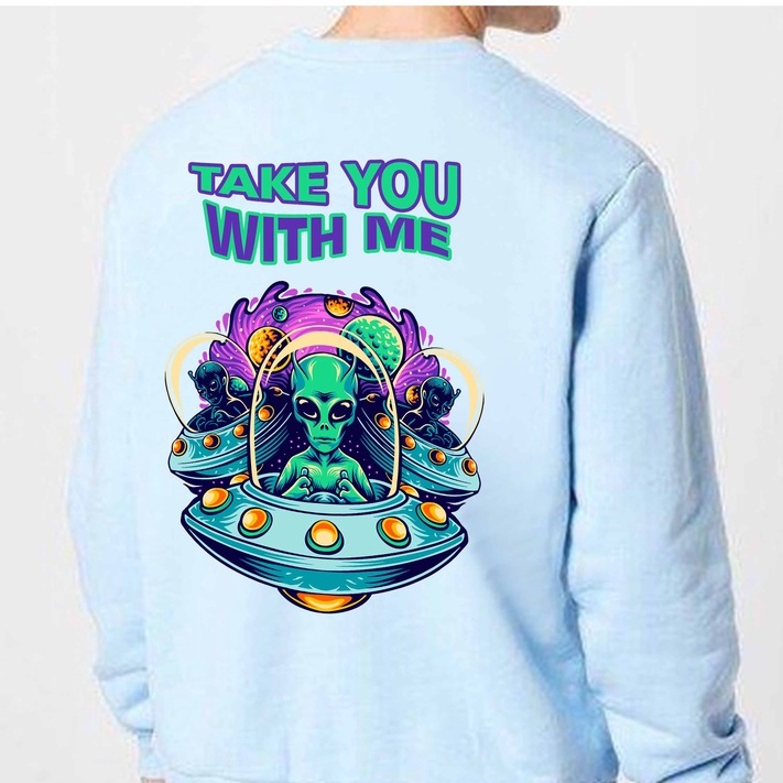 Sweater Crewneck Alien Take me with you Pria Fleece Size M - XXL