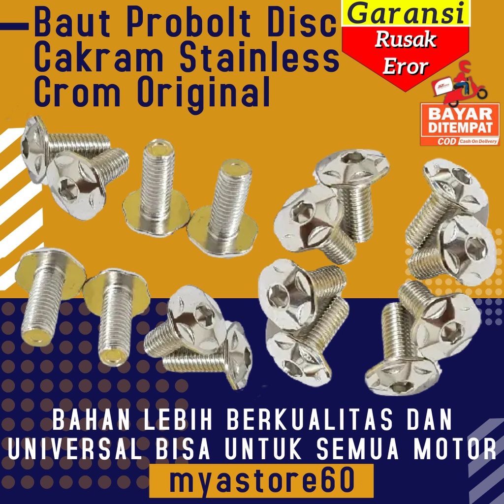 Baut Probolt Stainless Steel Disc Cakram Baud Pro Bolt Stenlies Chrome Crom Original UNIVERSAL