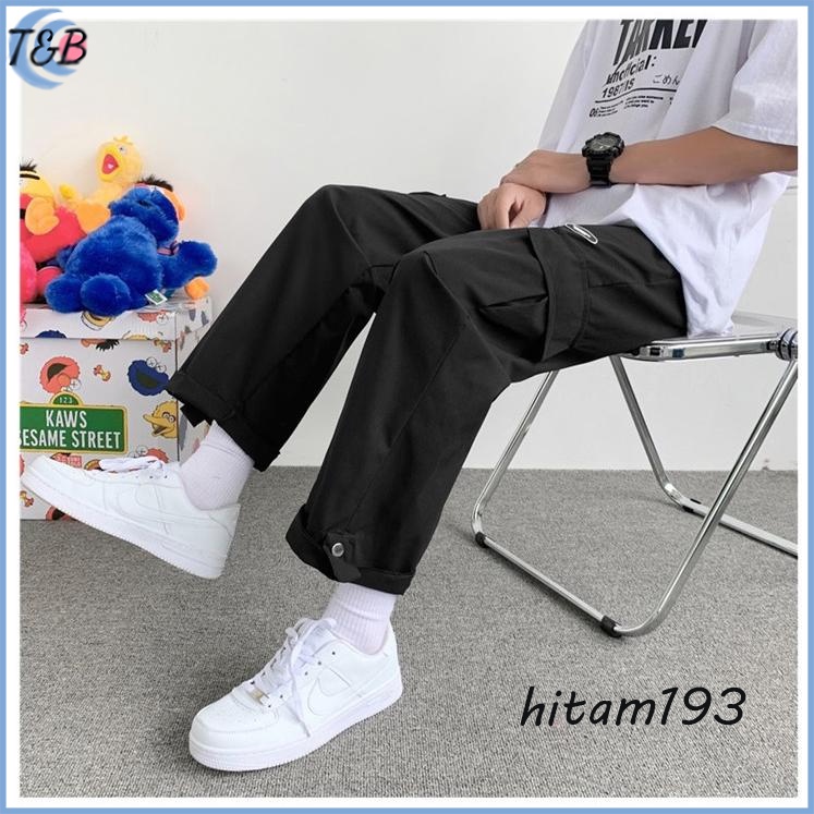 celana cargo straight loose outfit cowok keren celana cargo panjang jogger korean style celana gombrong cowok hitam kulot oversize