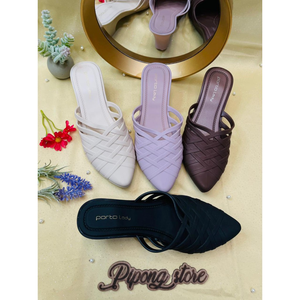 [ BEST SELLER ] Sendal Porto Lady Sandal Hak Sandal Heels Karet Porto Sendal Slip On / Selop / Slop 