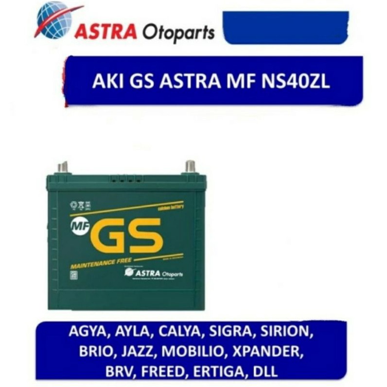 Aki GS MF ASTRA NS40ZL / NS 40 ZL / 36B20L - Ayla / Sigra / Sirion