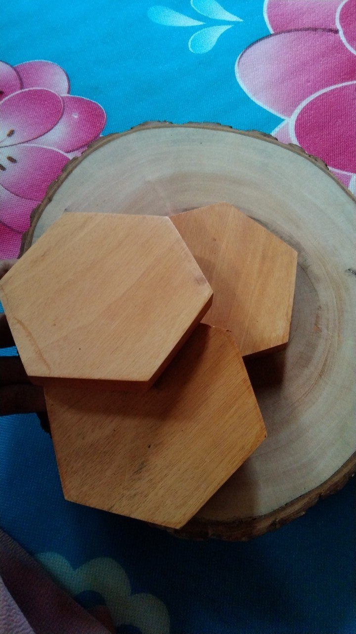 Hexagonal Wood Coasters Tatakan Gelas Kayu Alami Segi Enam Unik Antik