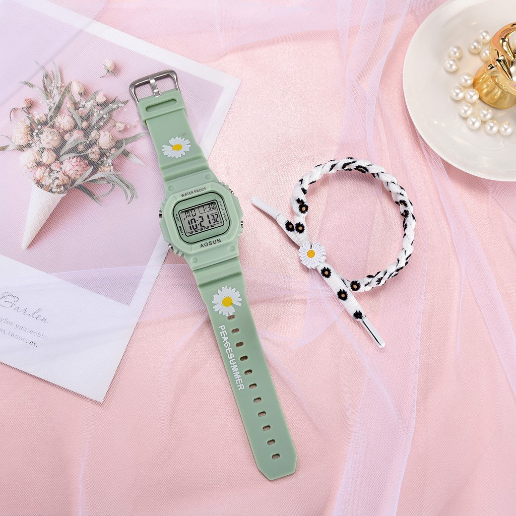 ✅Grosir Jam Senen -  Jam Tangan Wanita Waterproof Digital Watch GD Same Paragraph Small Daisy Floral Motif Women