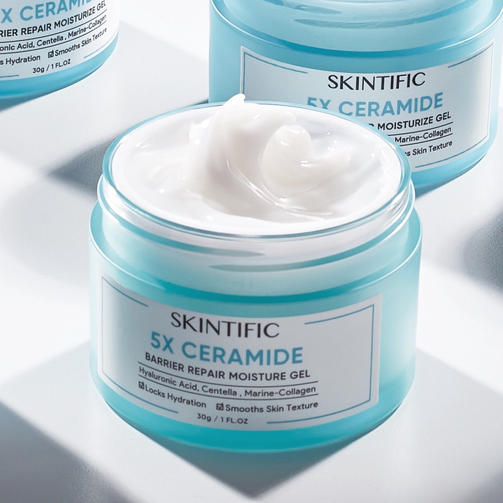 SKINTIFIC 2pcs Glowing Barrier Set - 10% Niacinamide Brightening Serum Facial Serum Whitening Lightening Serum Mencerahkan Dark Spot Serum &amp; 5X Ceramide Barrier improve Moisture Gel Pelembab Wajah Moisturizer Night Cream