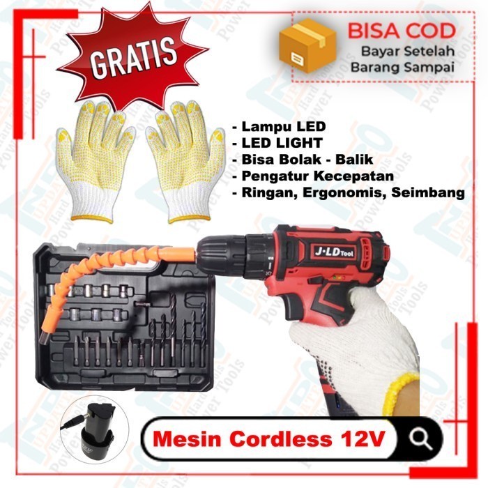 Jual Mesin Bor Cordless 12volt JLD TOOLS 2 Batrai Charger Bor Portable ...