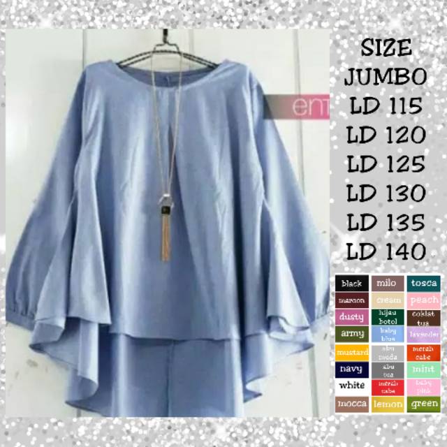 BAJU ATASAN LD 115/LD 120/LD 125/LD 130/LD 135/LD 140 BUSANA MUSLIM WANITA JUMBO KEKINIAN ALISHA TOP
