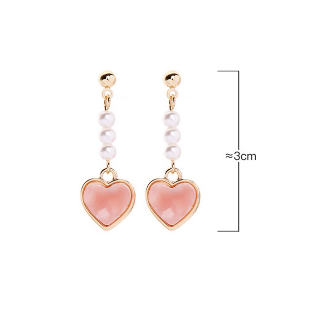 LRC Anting Tusuk Fashion Pink Pearl Heart Stud Earrings F94054