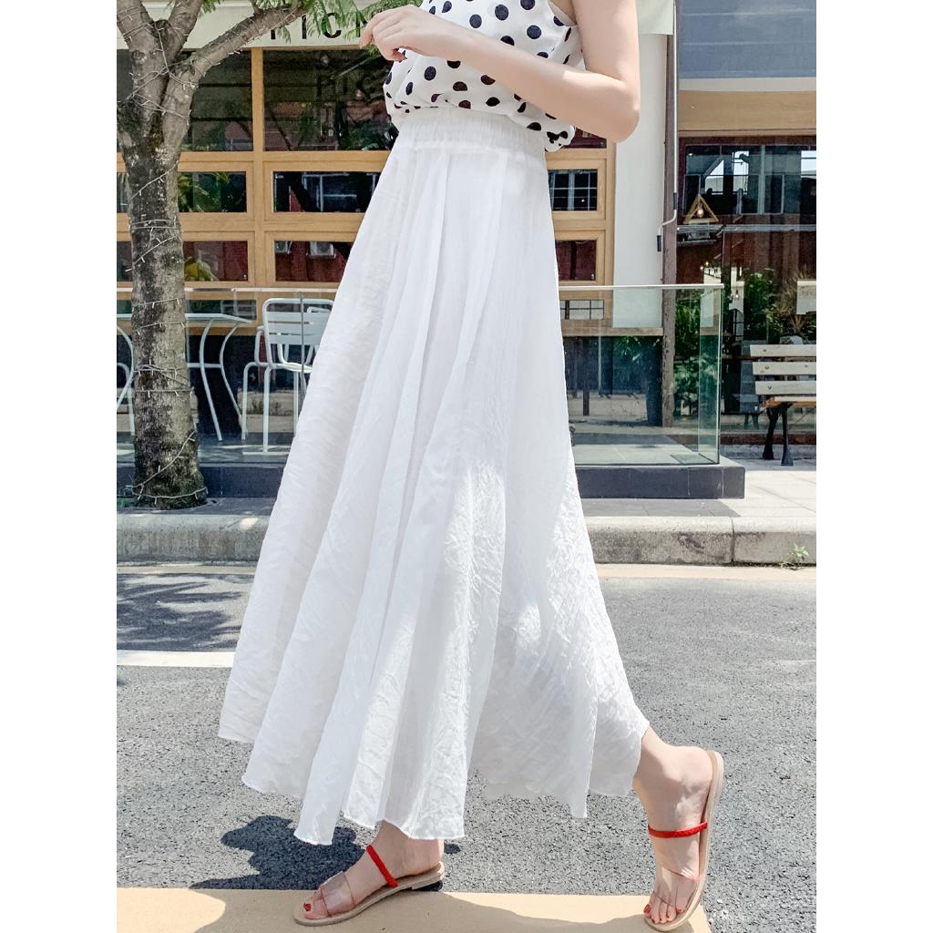 Rok Bahan Katun Linen Warna Polos untuk Musim Panas Rok Bahan Katun Linen Warna Polos untuk Musim Panas