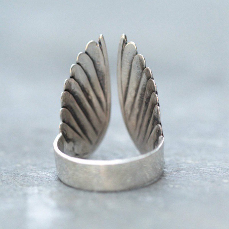 Hospitality Fancyqube Vintage Angel Wings Stainless Steel Men's Ring Classic Jewelry Adjustable Finger Rings