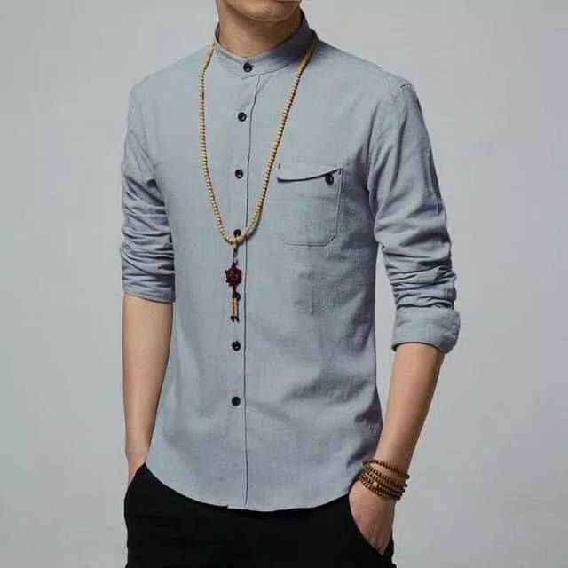 Baju Koko Pria Cowok Zian OT Grey Abu Abu Silver XL Katun Strech