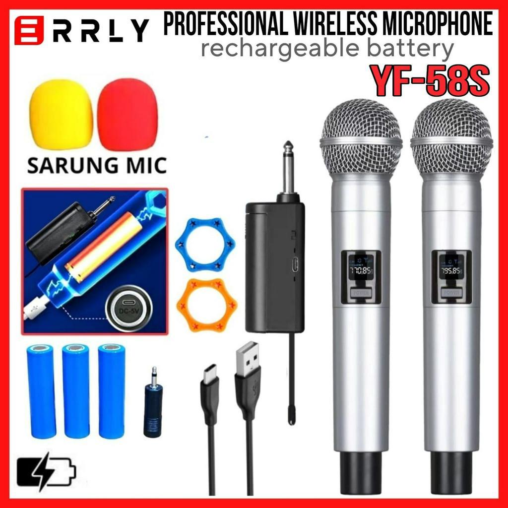 Mic Karaoake Wireless DUAL Microphone Karaoke ERRLY YF58S YF108S With Receiver System Mic Karaoke Genggam Recahrge / Bisa isi Ulang