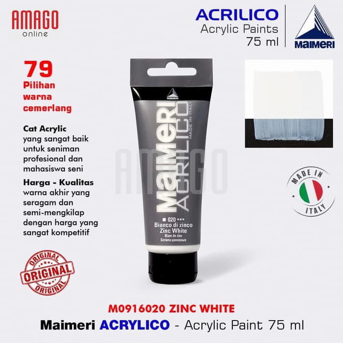 Cat Akrilik Lukis MAIMERI Acrilico - Acrylic Paint - Zinc White - 75ml - M0916020