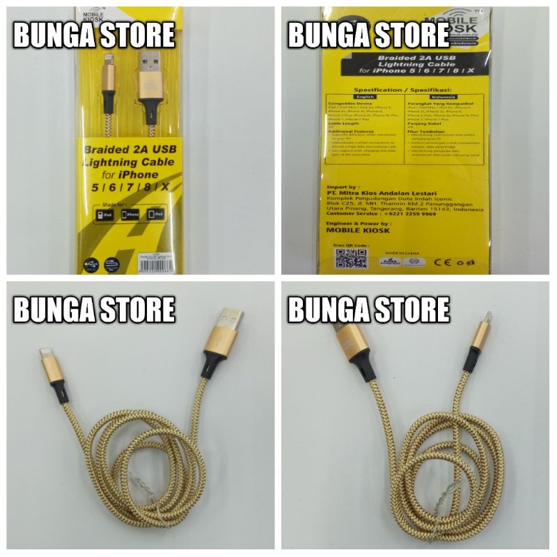 MOBILE KIOSK KABEL USB / CHARGER BRAIDED 2A IPHONE 5/6/7/8/10
