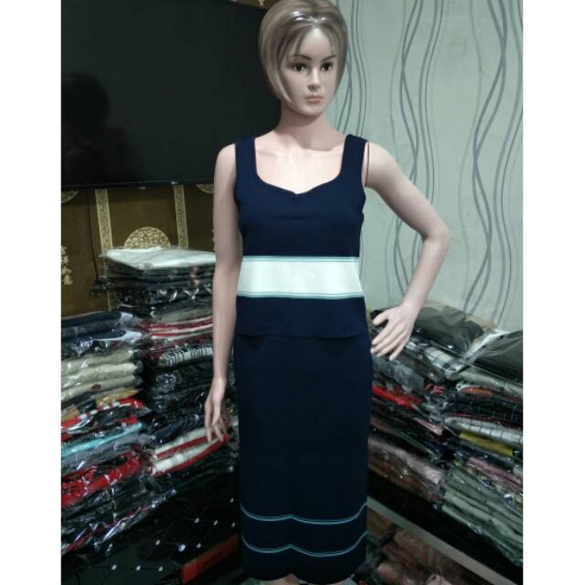 One set knit tanktop midi skirt stelan atasan rok rajut style korea fashion murah import bkk bangkok