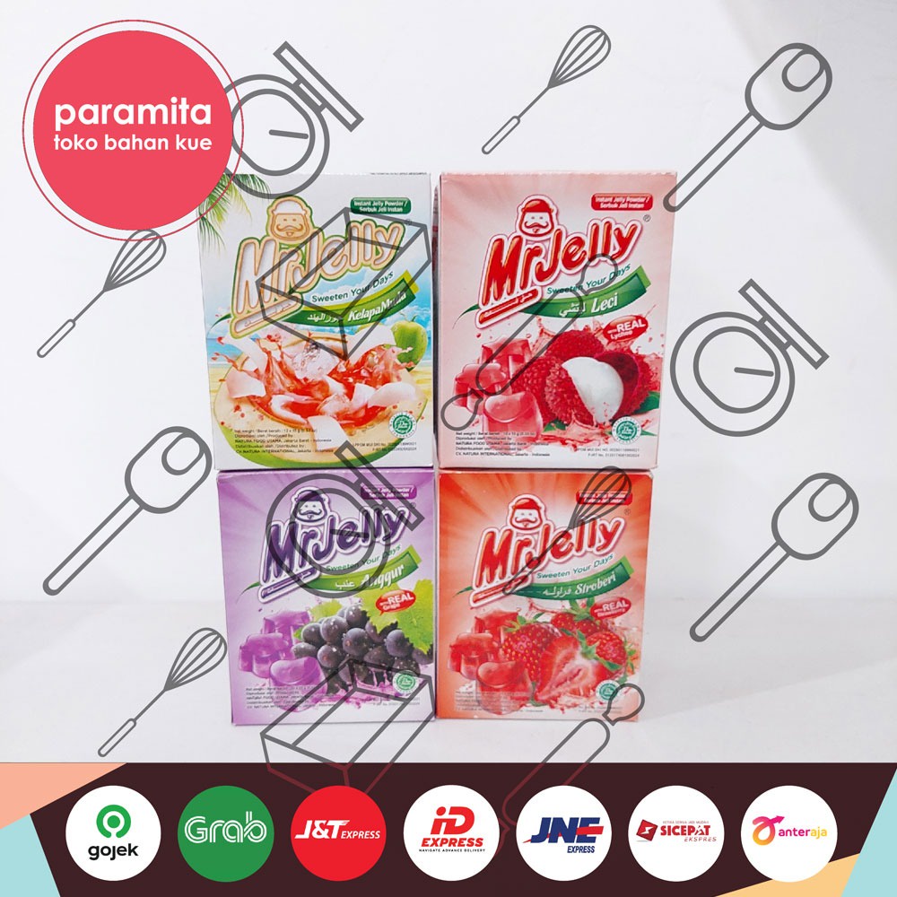 Mr. Jelly Agar-agar 1 kotak isi 12 pcs Rasa Leci / Kelapa Muda / Anggur / Strawberry