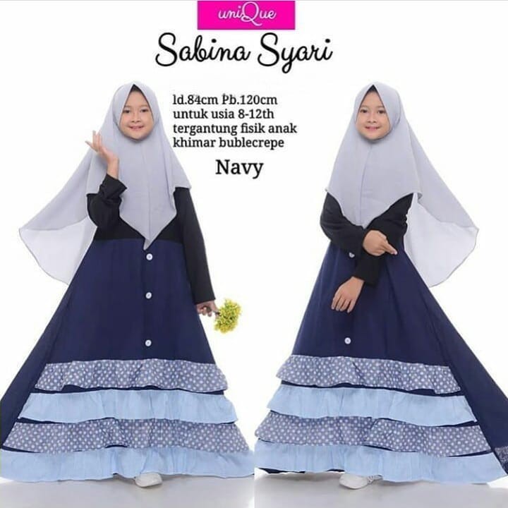 SABINA SYARI KIDS Gamis Anak 9-12 tahun Panjang Trendy Modern Kids Baju Panjang Stelan Syar’i Polos