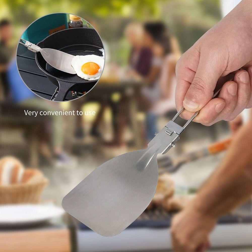 Lanfy Spatula Lipat Peralatan Makan Luar Stainless Steel Peralatan Piknik Aksesoris Masak Turner Fold Spoon