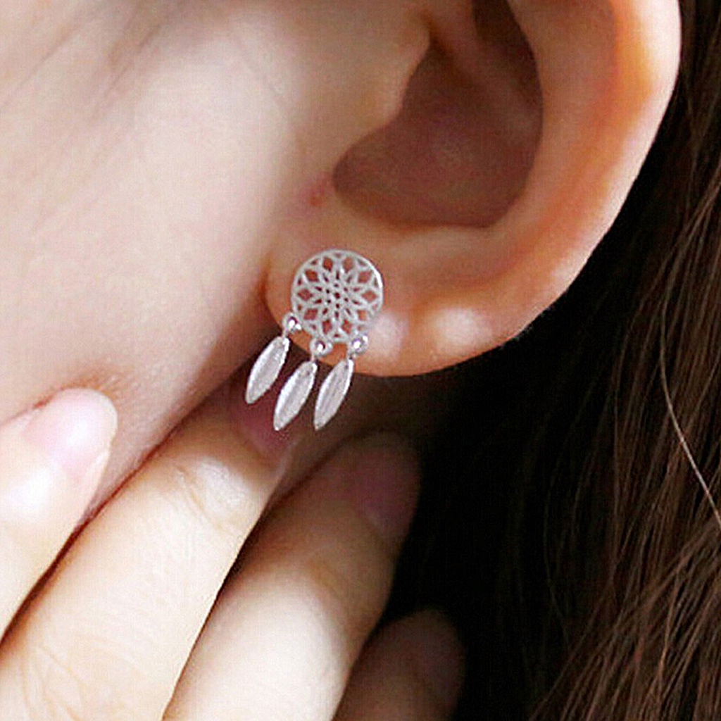 Hu Hu Hu Hu Hu Alat Bantu Pasang Kacamata♡ Anting Tusuk Gantung Desain Dream Catcher Hollow Gaya Bohemian Untuk Wanita