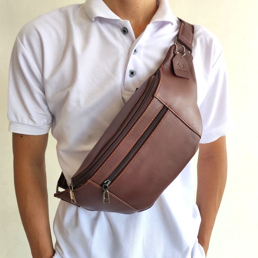 Waistbag ZENA Tas Selempang Pria Bahan Kulit Slingbag Cowok - Original Leather Bag