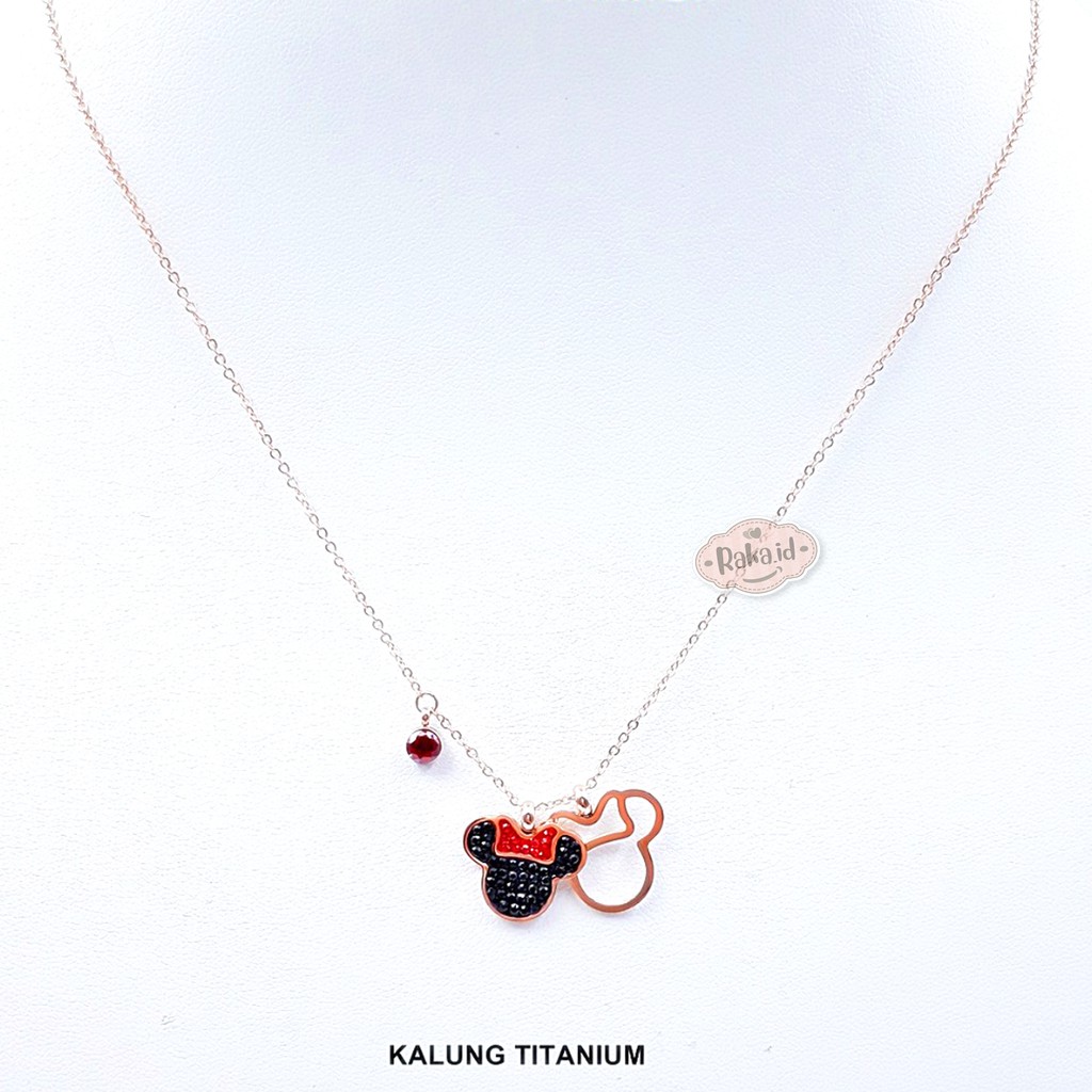 RAKA Acc - Kalung MINNIE MOUSE 2 Bandul Hitam TITANIUM Perhiasan Cantik Wanita Lapis Emas 18k 180