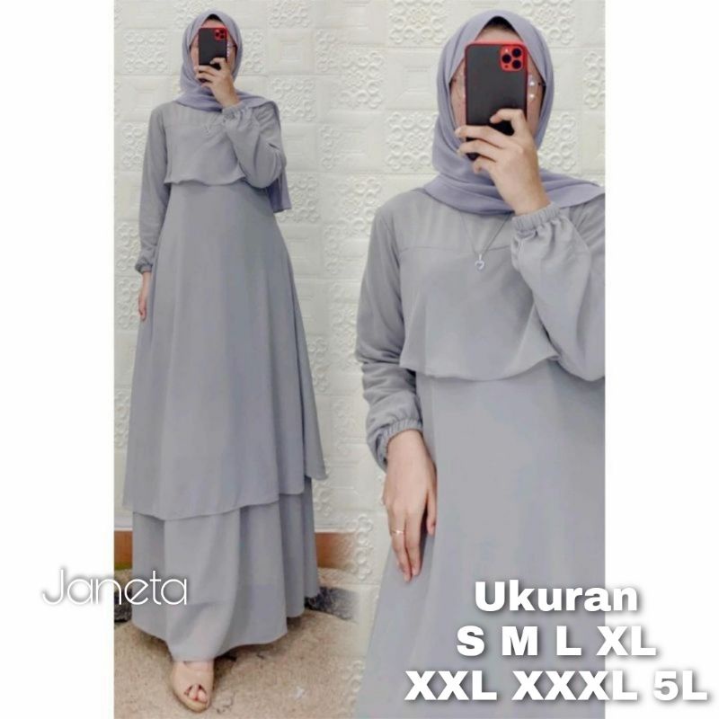 Premium Series JANETA DRESS Gamis Ceruty Babydoll Polos Big Size Ukuran Size S M L XL 2XL 3XL 4XL XXL XXXL  XXXXL 2L 3L 4L 5L  Dress Wanita Jumbo Gamis Big Size Baju Korea Over Size