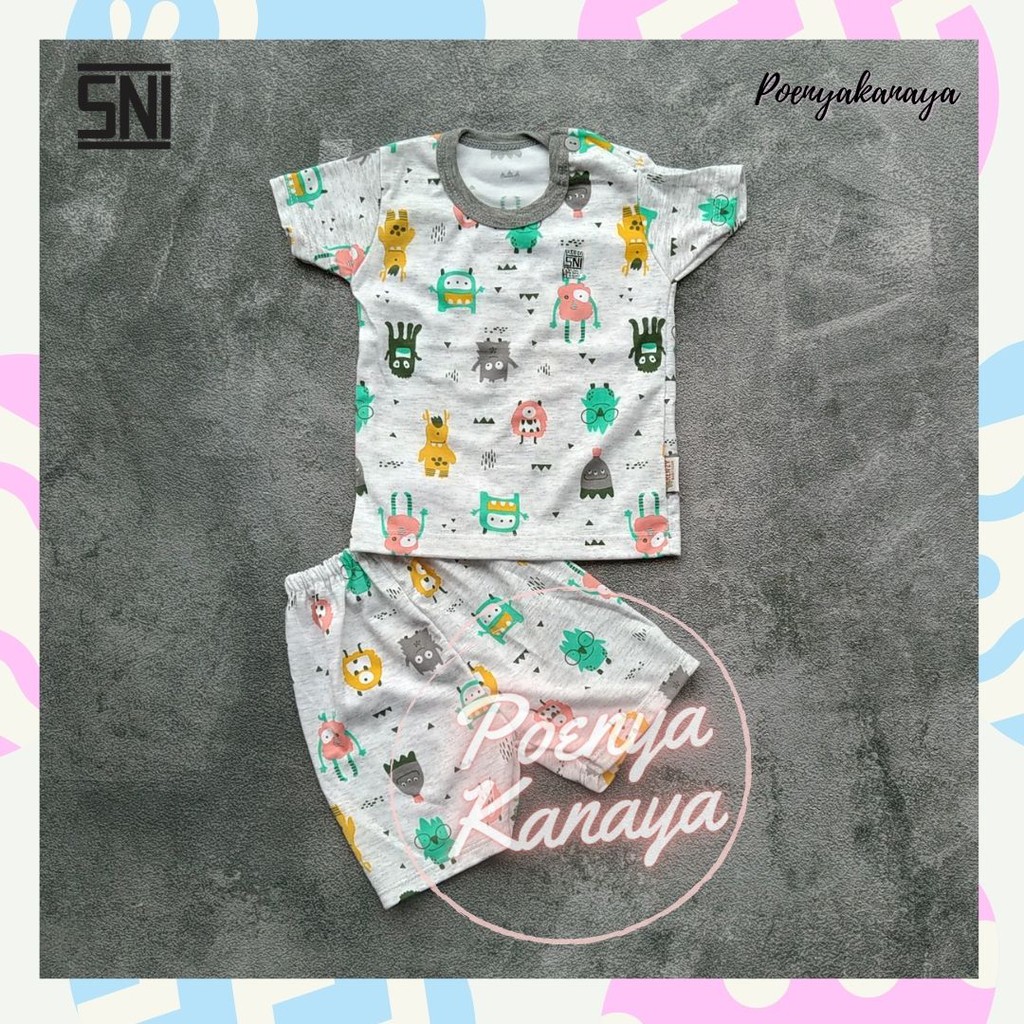 Setelan Baju Bayi Oblong Pendek MONSTER MISTY SNI KENZY Size S - XL STK14-16