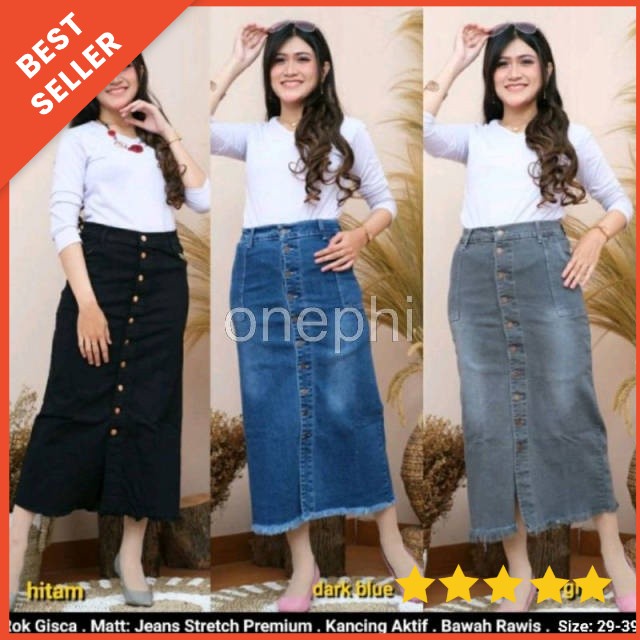 Rok Jeans Span Panjang Gisca Kancing Depan . Rok Jeans Panjang Kancing Depan Murah