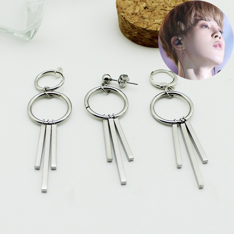 [Bayar Di Tempat]KPOP BTS JIMIN Korean Fashion Simple Retro Earrings Bangtan Boys Subang