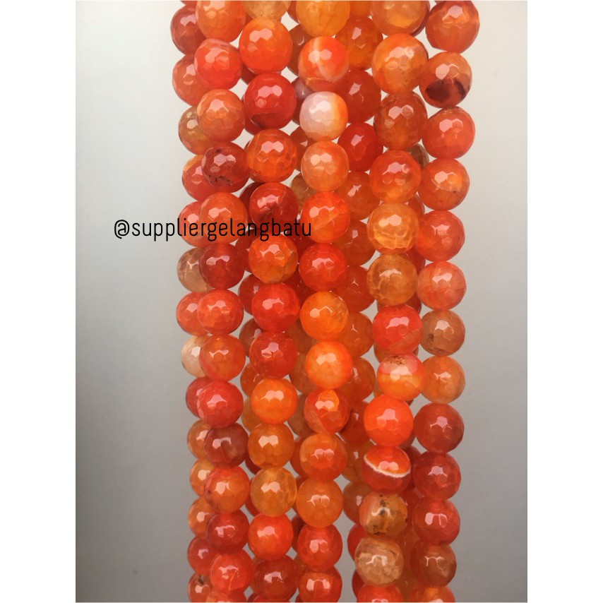 Batu Carnelian serat orange 12mm CUTTING natural oren bahan alam craft aksesoris pria wanita model