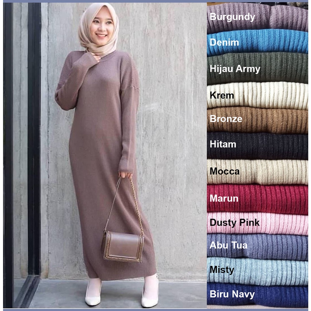 Camellia Dress Rajut / Dress / Dress Wanita / Baju Muslim / Baju Muslim Rajut / Gamis Rajut / Gamis 